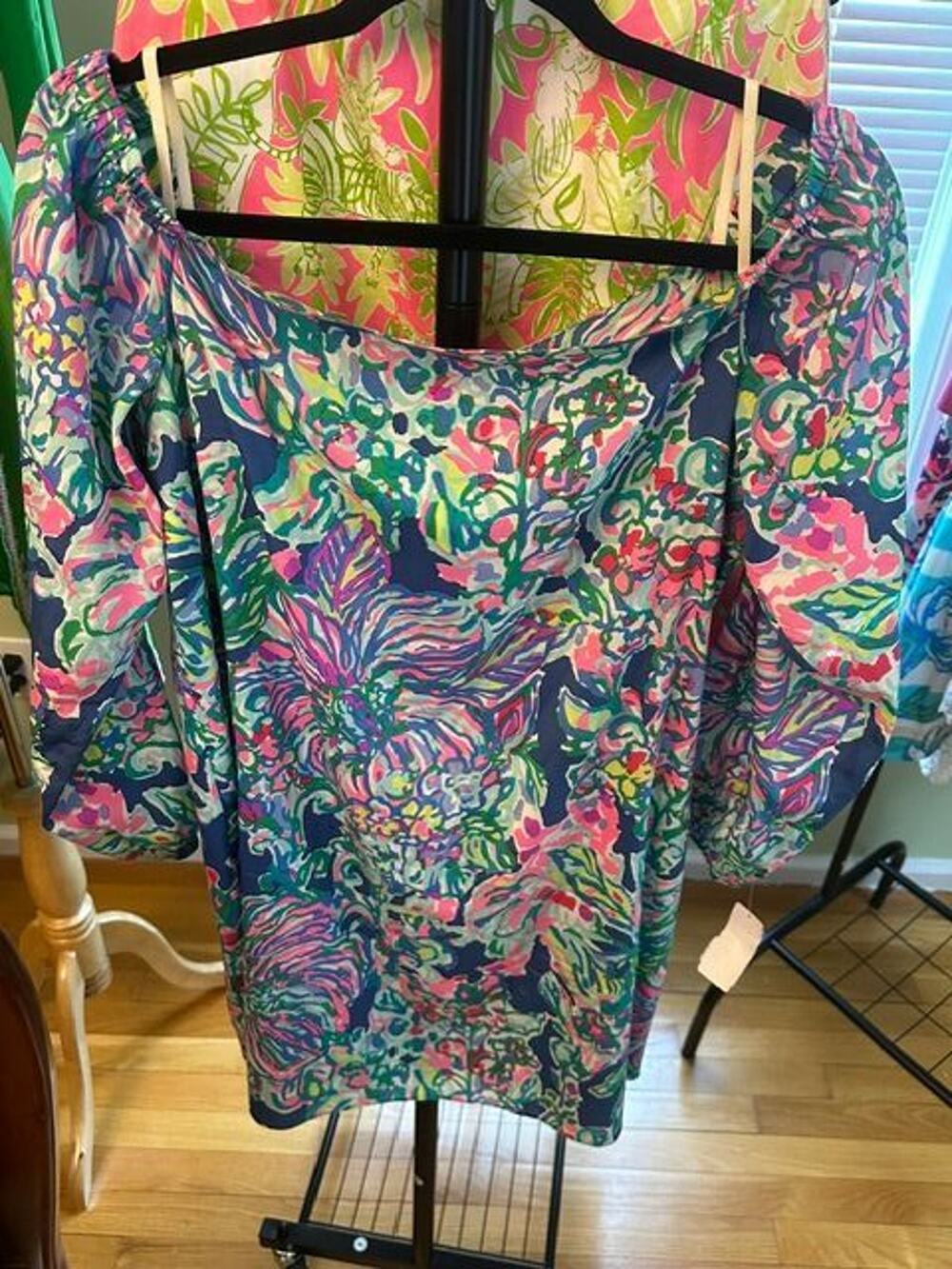 Lilly Pulitzer Adira Silk Off Shoulder Dress Indigo Exotic Escapade EUC M Rare